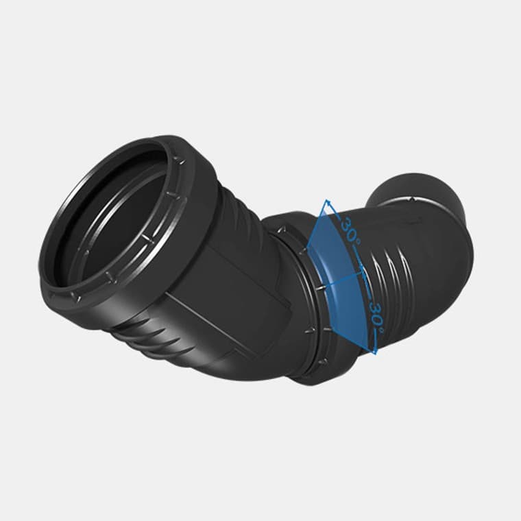 Eenvoudige uitlijning: de 30° markeringen in de fitting van Geberit Silent-PP Eenvoudige uitlijning: de 30° markeringen in de fitting van Geberit Silent-PP