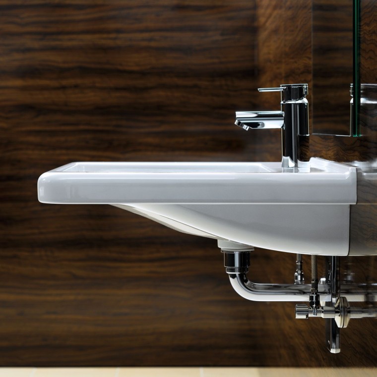 Er is onder de wastafel veel beenruimte Er is onder de wastafel veel beenruimte