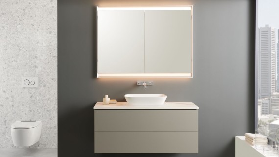 Geberit ONE opzetwastafel met onderkast Geberit ONE opzetwastafel met onderkast