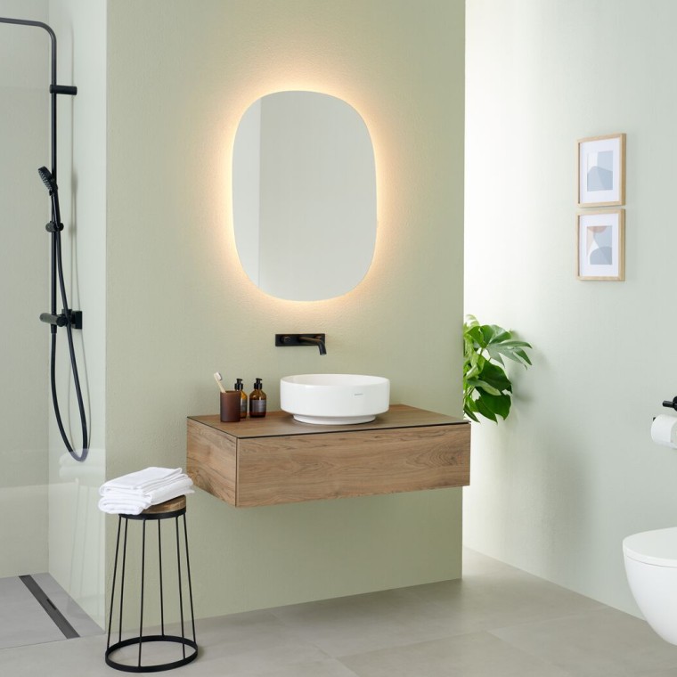 Geberit Optie Ovale spiegel met VariForm opzetwastafel en meubel Geberit Optie Ovale spiegel met VariForm opzetwastafel en meubel