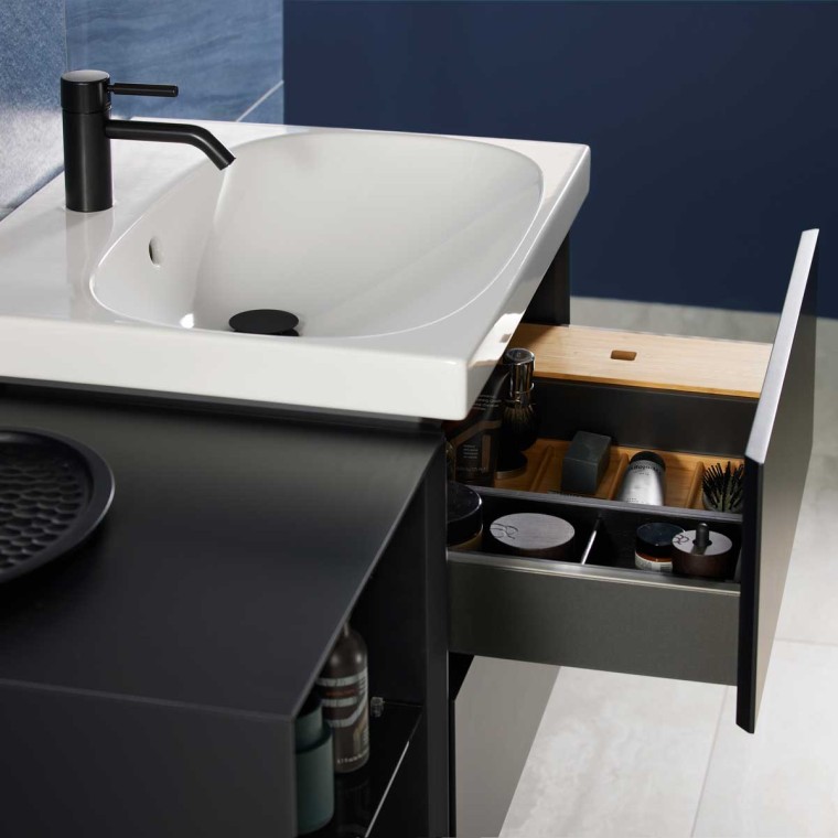 Mix & Match Geberit Acanto wastafel met Geberit ONE onderkast zonder sifonuitsparing Mix & Match Geberit Acanto wastafel met Geberit ONE onderkast zonder sifonuitsparing