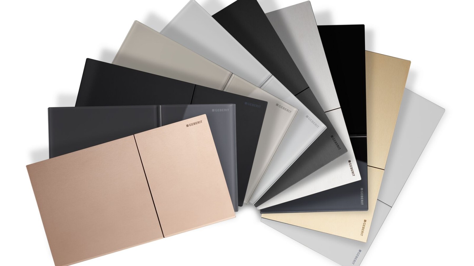 Assortiment van oppervlakken verkrijgbaar voor de Geberit Sigma70 bedieningsplaat Assortiment van oppervlakken verkrijgbaar voor de Geberit Sigma70 bedieningsplaat