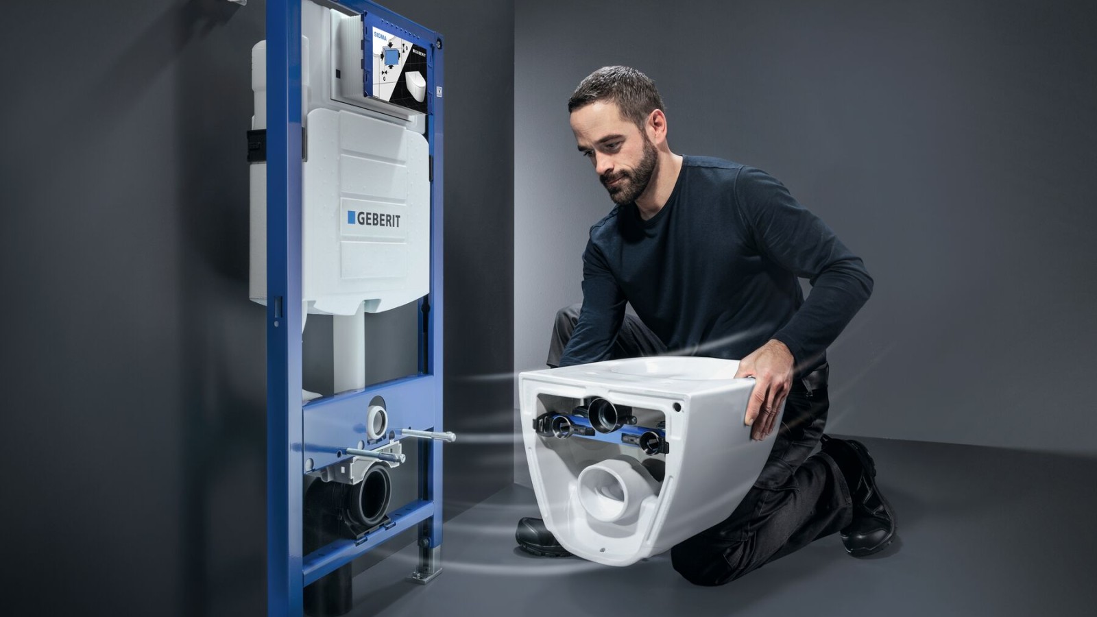 Wc-systeem door een installateur gemonteerd met Geberit Sigma inbouwreservoir en Geberit Acanto wc Wc-systeem door een installateur gemonteerd met Geberit Sigma inbouwreservoir en Geberit Acanto wc