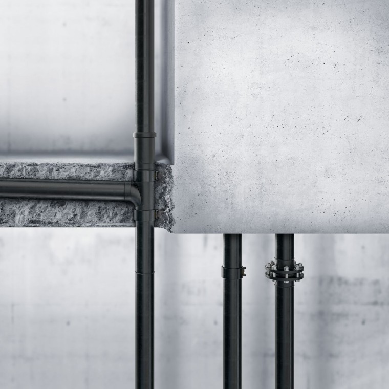 Geberit PE kan ook in beton worden gelegd Geberit PE kan ook in beton worden gelegd