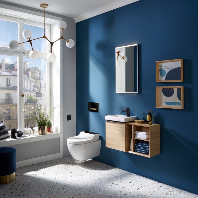Geberit AquaClean Tuma douchewc met zwarte designplaat Geberit AquaClean Tuma douchewc met zwarte designplaat