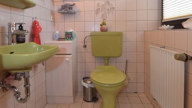 Het groene gastentoilet uit de jaren 80 vóór de renovatie