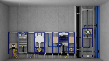 Geberit Duofix voorzetwandinstallatie en spoelreservoirsin een systeemwand