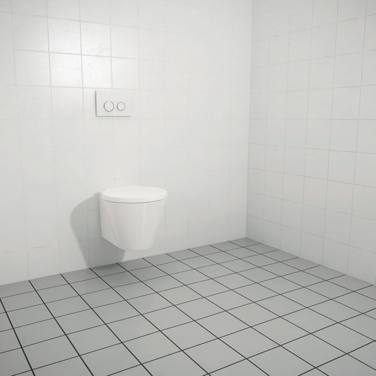 Sanitaire apparaten worden aan de betegelde wand aangebracht.