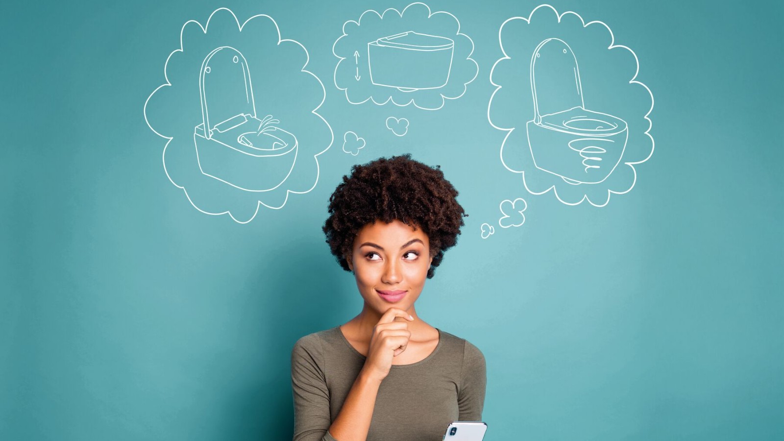 Vrouw denkt na over haar droomwc