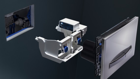 De Geberit hygiënespoelmodule Interval kan eenvoudig worden geïnstalleerd in elk Sigma inbouwreservoir van 12 cm.
