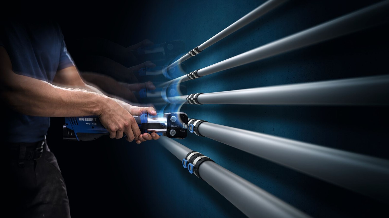 Blauwe persbek geschikt voor diameters van d16 tot d40 Blauwe persbek geschikt voor diameters van d16 tot d40