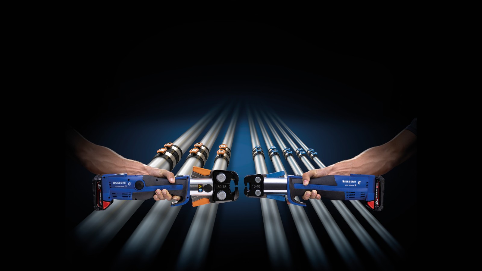 Kleuraanduiding van de persbek per afmeting van de Geberit FlowFit fittingen. Kleuraanduiding van de persbek per afmeting van de Geberit FlowFit fittingen.