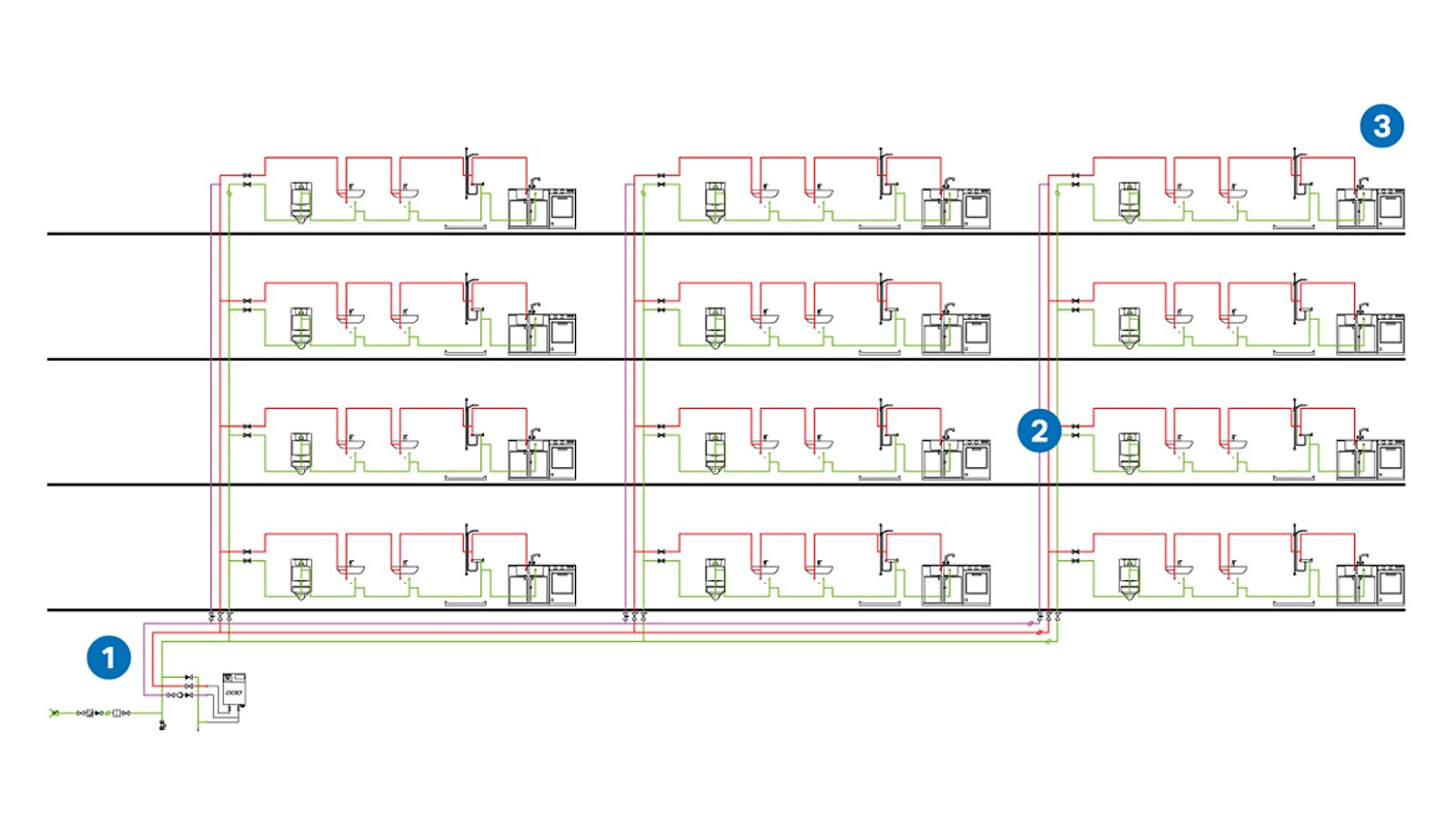 Systeemvergelijking voor een voorbeeldhuis met twaalf wooneenheden op vier etages Systeemvergelijking voor een voorbeeldhuis met twaalf wooneenheden op vier etages