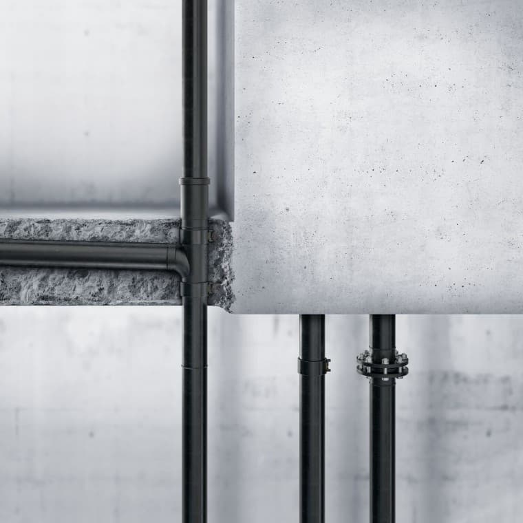 Geberit PE kan ook in beton worden gelegd Geberit PE kan ook in beton worden gelegd