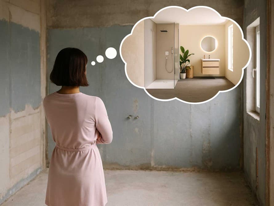 Vrouw droomt van haar nieuwe badkamer