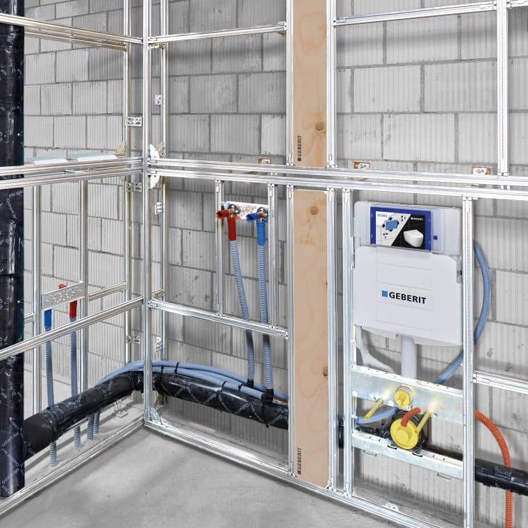 Geprefabriceerde Geberit GIS installatiemodule voor de meest ongebruikelijke bouwsituaties. Geprefabriceerde Geberit GIS installatiemodule voor de meest ongebruikelijke bouwsituaties.