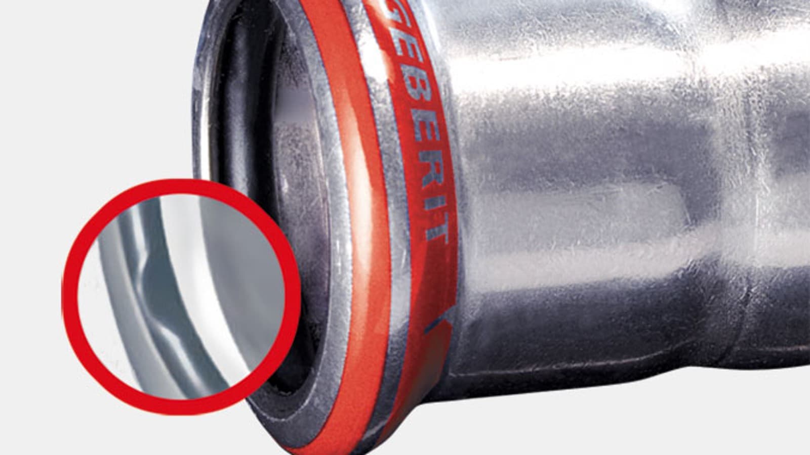 Geberit Mapress C-staal fitting met rode persindicator en zwarte O-ring Geberit Mapress C-staal fitting met rode persindicator en zwarte O-ring