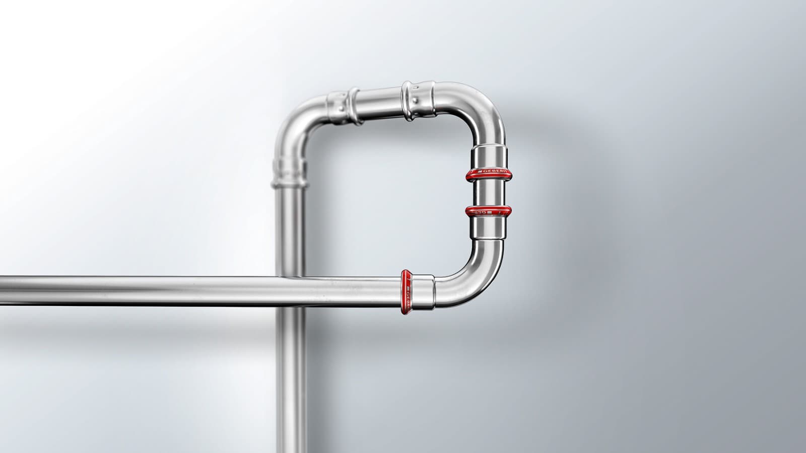 Geberit Mapress C-staal fitting met rode persindicator Geberit Mapress C-staal fitting met rode persindicator