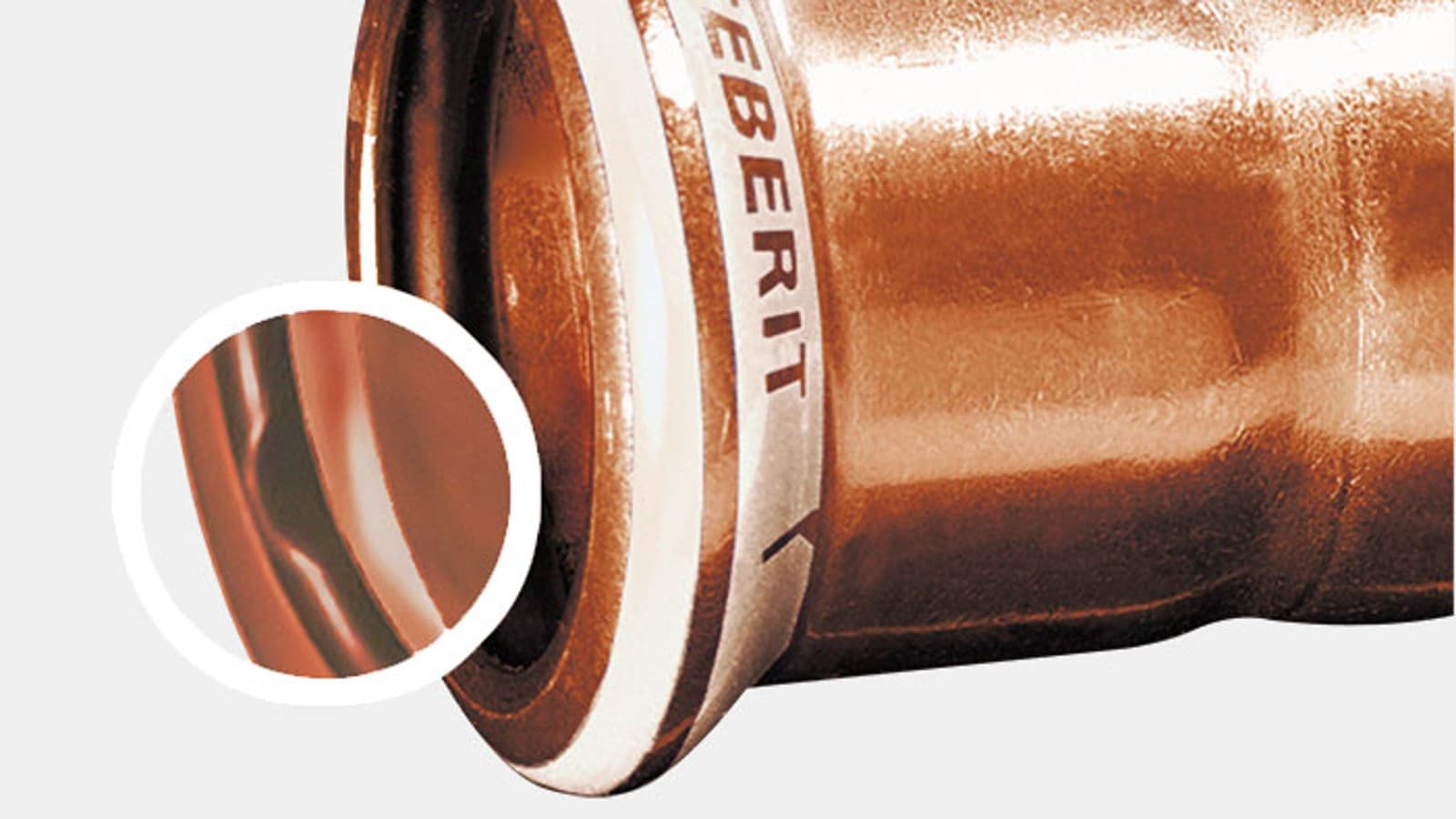 Geberit Mapress koper fitting met witte persindicator en zwarte O-ring Geberit Mapress koper fitting met witte persindicator en zwarte O-ring