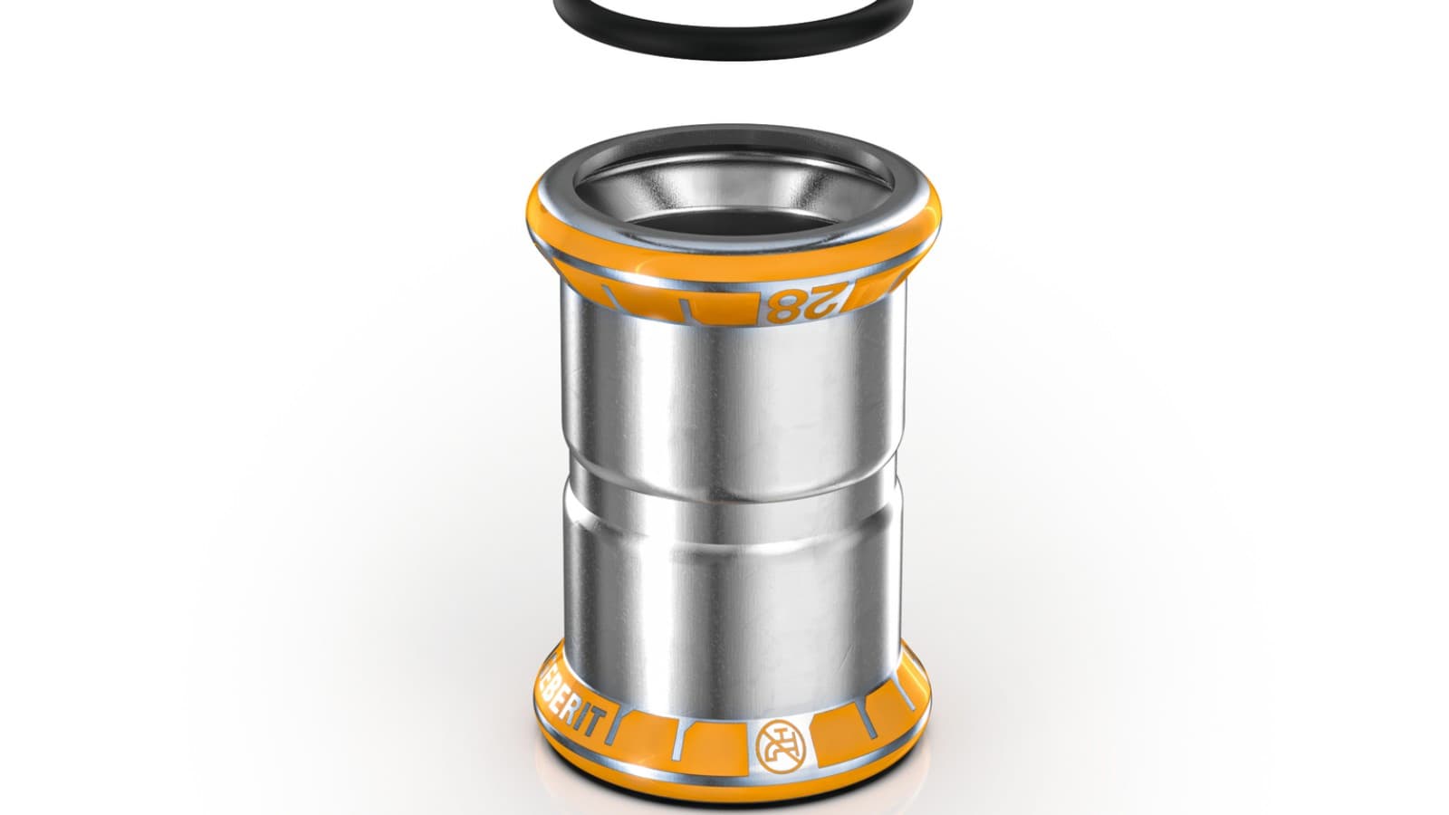 Geberit Mapress Therm fitting met oranje persindicator Geberit Mapress Therm fitting met oranje persindicator